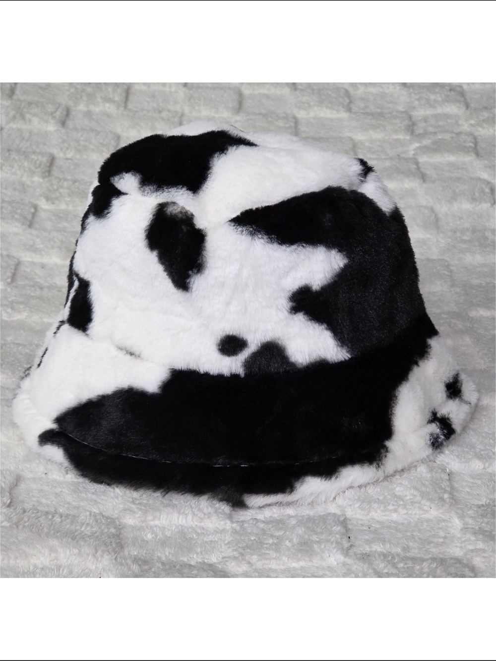 Cow Print Faux Fur Adjustable Bucket Hat BNWOT